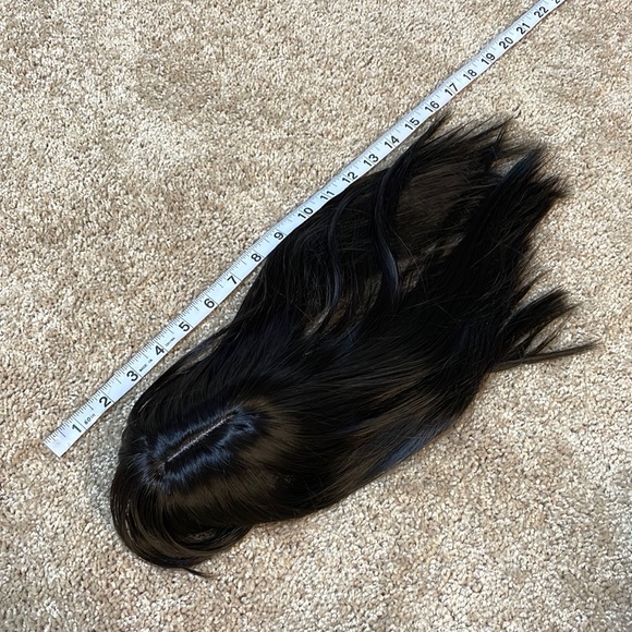 NWT 16-17”natural black brown hint straight blended human mix topper round bangs - Picture 8 of 16